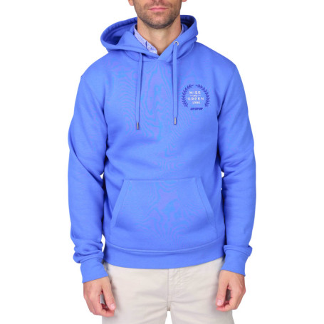 Sweat bleu uni avec une coupe droite et un col...