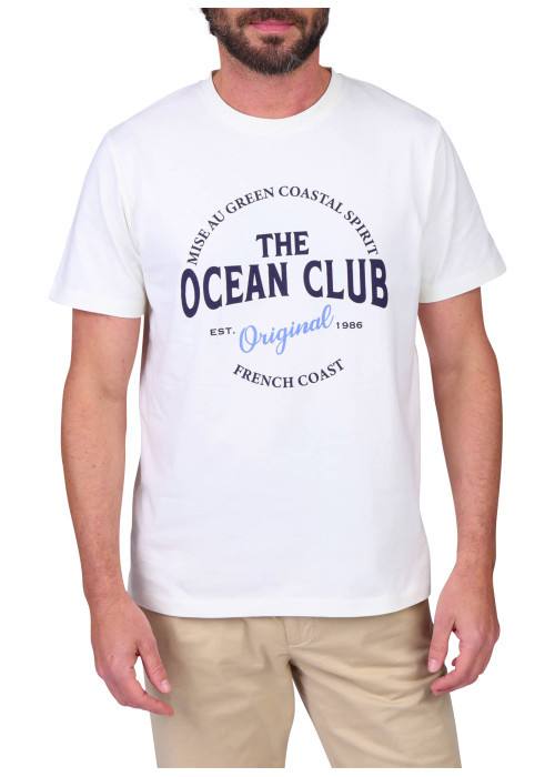 T-shirt en coton biologique blanc à imprimé avec une coupe droite