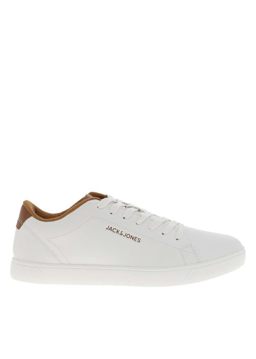 Tennis blanches à talon plat avec des lacets et logo embossé