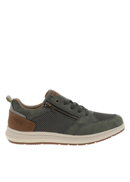 Sneakers kaki à talon plat avec des lacets et un zip latéral