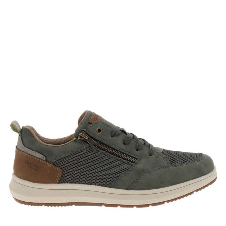 Sneakers kaki à talon plat avec des lacets et...
