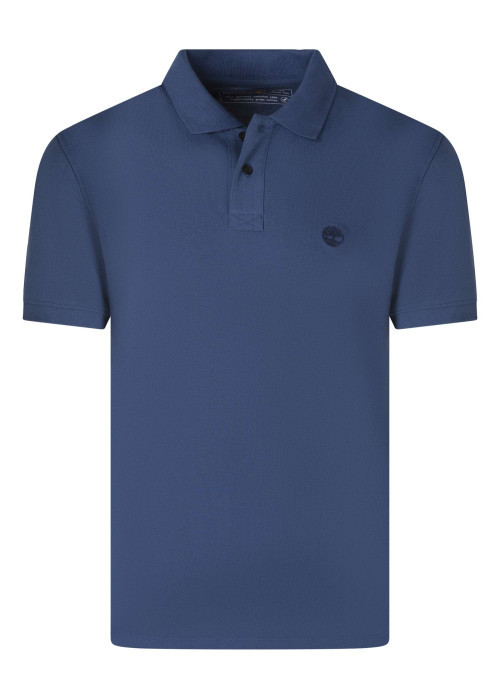 Polo en coton indigo uni pourvu d'une coupe droite et d'un col boutonné
