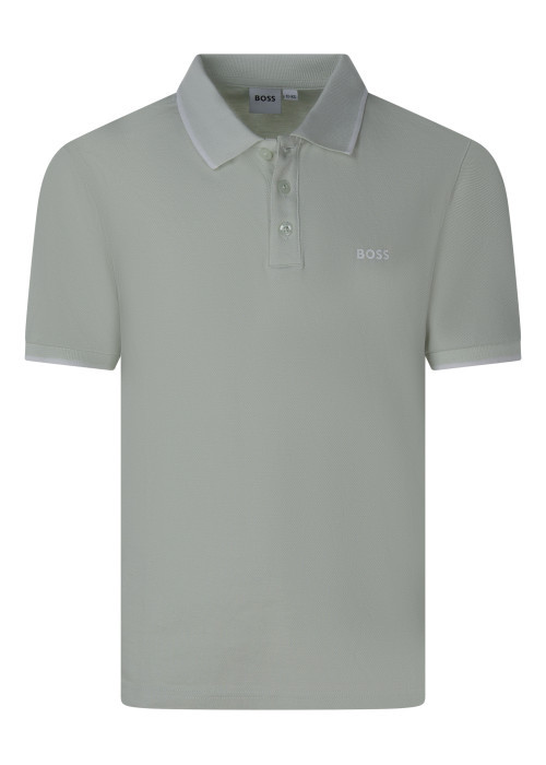 Polo en coton vert d'eau pourvu d'un col boutonné et de manches courtes