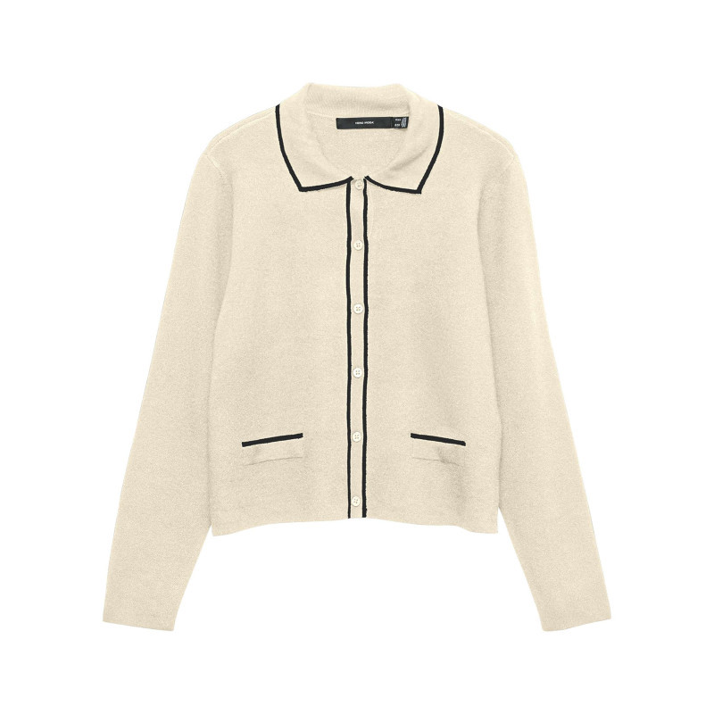 Vero Moda - Gilet écru Uni Coupe Droite Avec Un Col à Revers Et Des Manches Longues - Beige Vero Moda - Gilet écru Uni Coupe Droite Avec Un Col à Revers Et Des Manches Longues - Beige