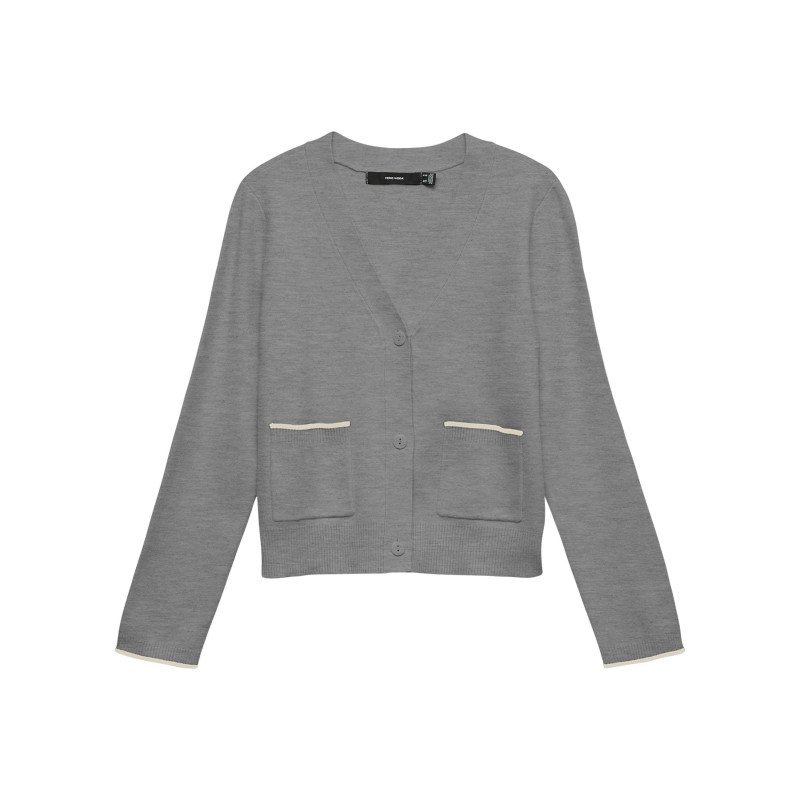 Vero Moda - Gilet Gris à Coupe Ajustée Pourvu D'un Col V Et De Manches Longues - Gris Vero Moda - Gilet Gris à Coupe Ajustée Pourvu D'un Col V Et De Manches Longues - Gris