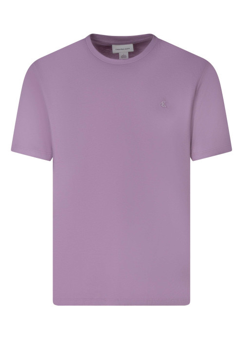 T-shirt en coton rose uni pourvu d'une coupe droite et d'un col rond