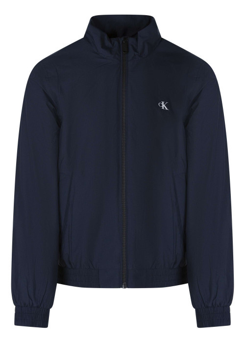 Blouson marine à coupe ajustée pourvu d'un col montant zippé