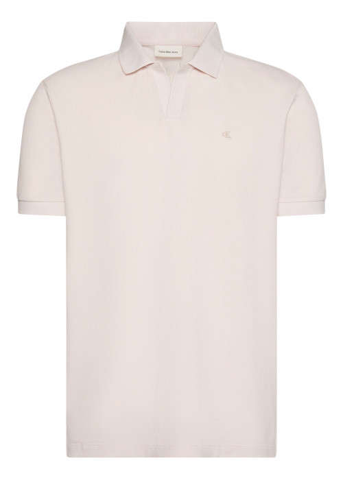 Polo en coton beige à coupe droite pourvu d'un col v bord-côte