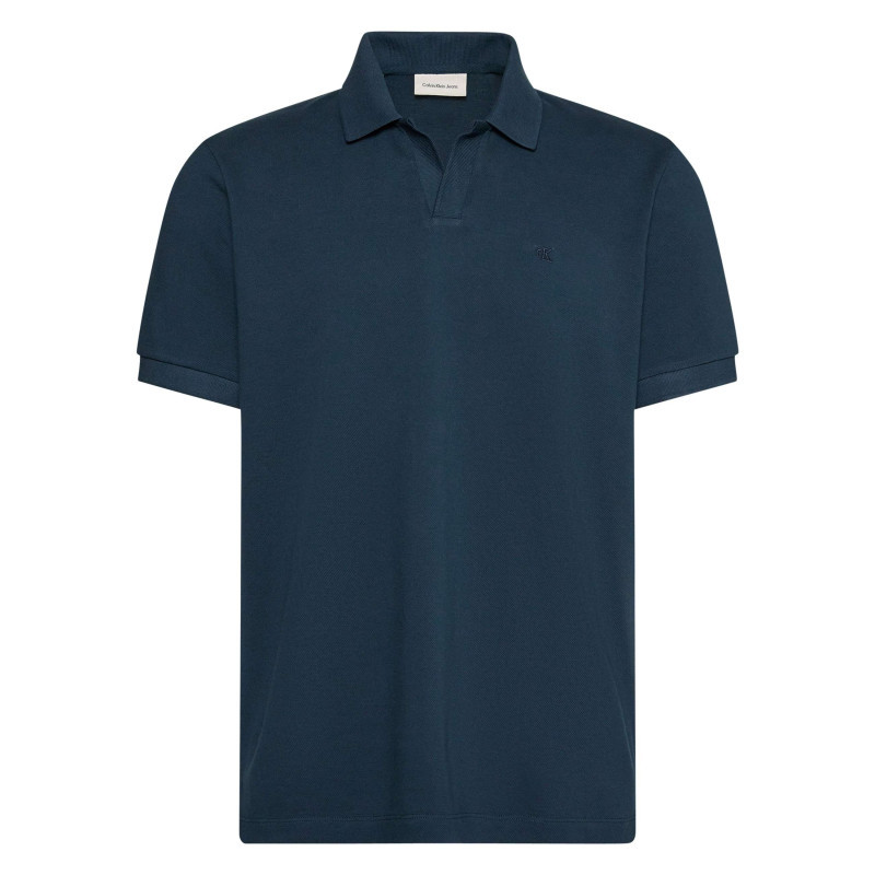 Calvin Klein Jeans - Polo En Coton Marine à Coupe Droite Pourvu D'un Col V Bord-côte - Bleu Foncé