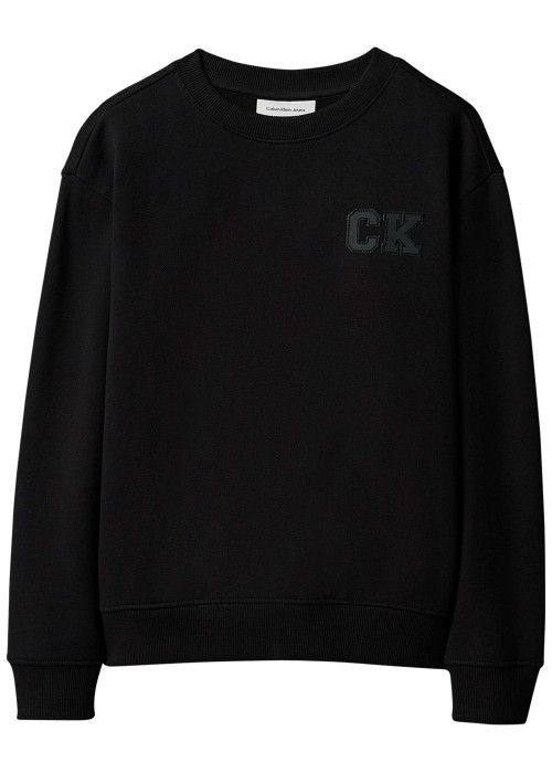 Pull en coton biologique noir à coupe ajustée pourvu d'un col rond
