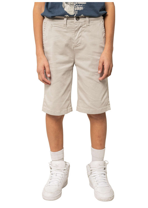 Short chino en coton écru uni pourvu de multiples poches et d'une coupe droite