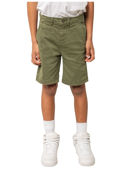 Short chino en coton kaki uni pourvu de multiples poches et d'une coupe droite