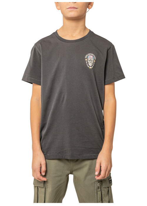 T-shirt en coton noir uni pourvu d'une coupe droite et d'un col rond