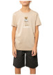 Thumbnail T-shirt en coton beige uni pourvu d'une coupe droite et d'un col rond