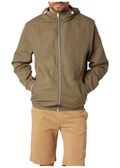 Veste imperméable kaki unie pourvue d'une coupe droite et d'une capuche