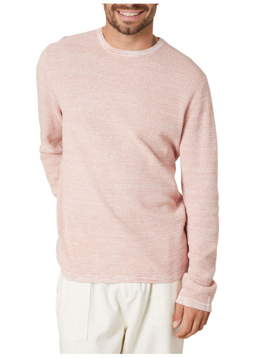 Pull en coton corail uni pourvu d'une coupe droite et d'un col rond