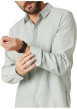 Thumbnail Chemise en coton et lin mélangé tilleul à rayures coupe droite col français - Image 4