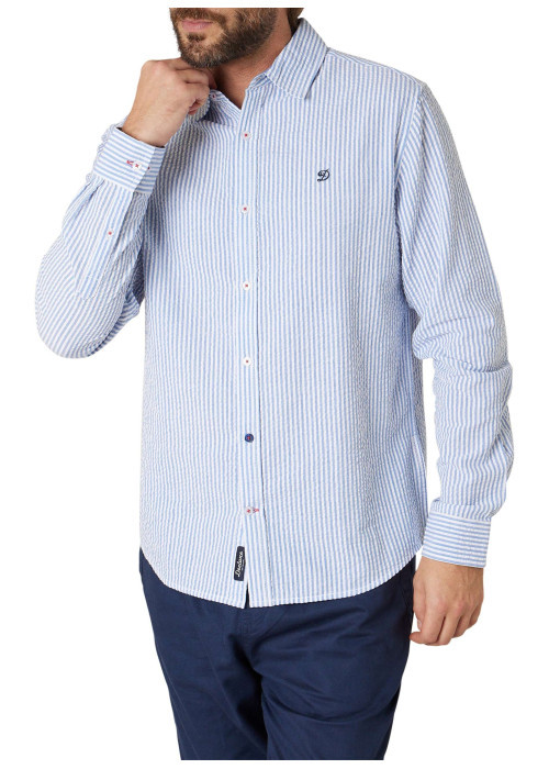 Chemise en coton bleu clair à rayures pourvue d'un col français