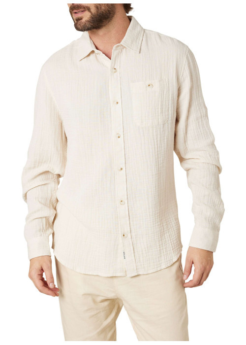 Chemise en coton écrue unie pourvue d'une coupe droite et d'un col français