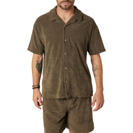 Chemise en coton mélangé kaki unie pourvue...