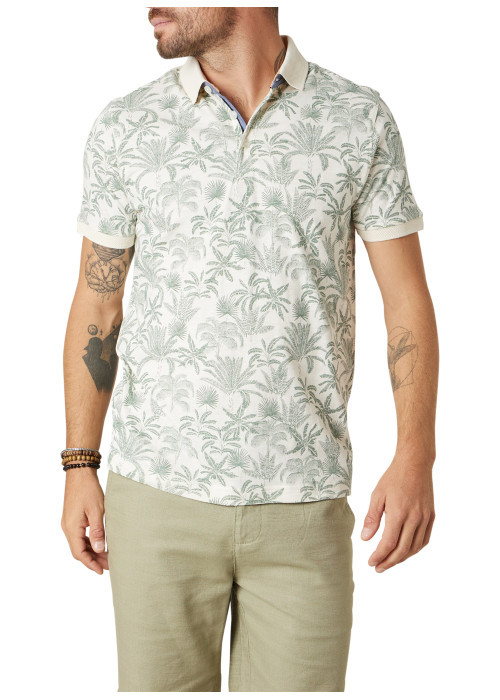 Polo en coton écru tropical pourvu d'une coupe droite et d'un col boutonné
