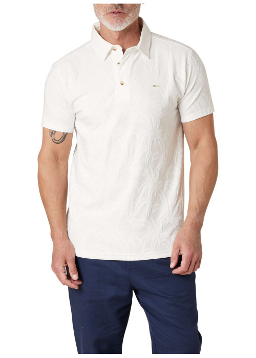 Polo en coton blanc uni pourvu d'une coupe droite et d'un col boutonné