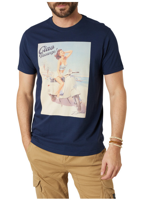 T-shirt en coton marine uni pourvu d'un col...