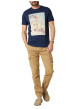 Thumbnail T-shirt en coton marine uni pourvu d'un col rond et d'une coupe droite - Image 3