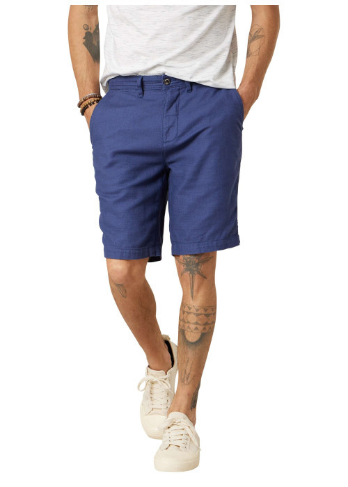 Short chino en coton marine uni pourvu de passants pour la ceinture