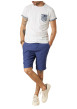 Thumbnail Short chino en coton marine uni pourvu de passants pour la ceinture - Image 3