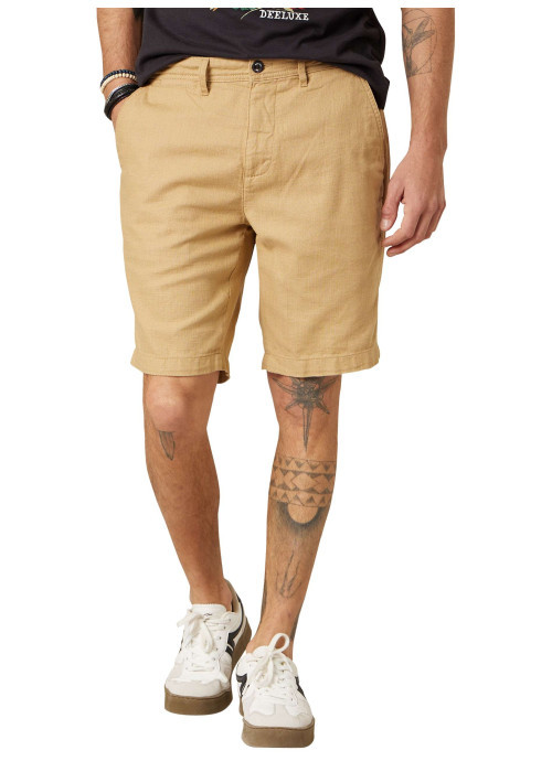 Short chino en coton beige uni pourvu de passants pour la ceinture