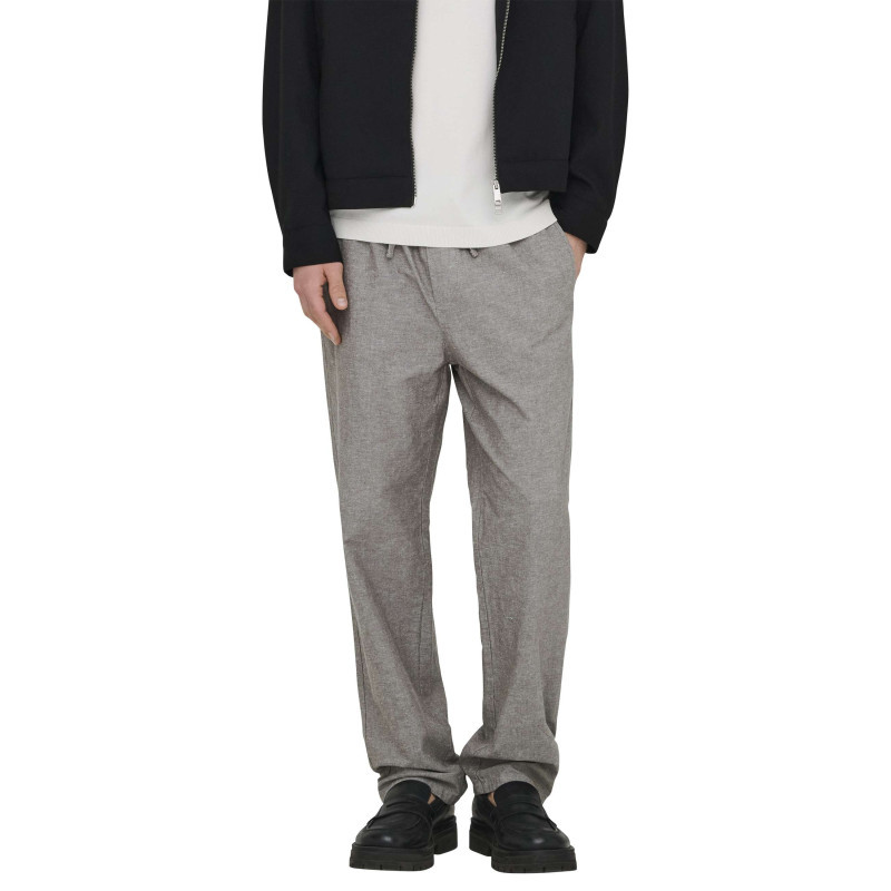 Only&sons - Pantalon En Coton Et Lin Mélangé Taupe Uni Pourvu D'une Coupe Loose - Autre Only&sons - Pantalon En Coton Et Lin Mélangé Taupe Uni Pourvu D'une Coupe Loose - Autre