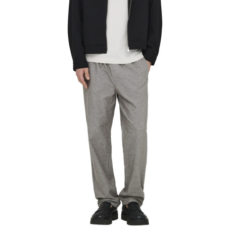Pantalon en coton et lin mélangé taupe uni...