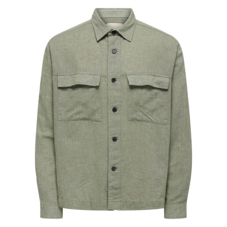 Surchemise en coton et lin mélangé verte unie...