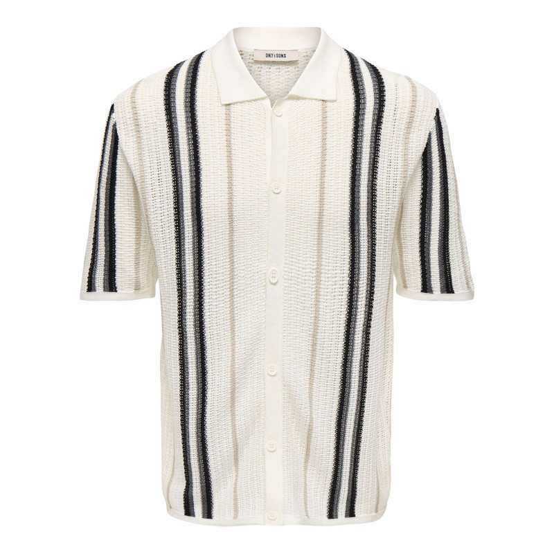 Only&sons - Chemise En Coton Mélangé Blanche à Rayures Pourvu D'un Col Chemise - Blanc Only&sons - Chemise En Coton Mélangé Blanche à Rayures Pourvu D'un Col Chemise - Blanc
