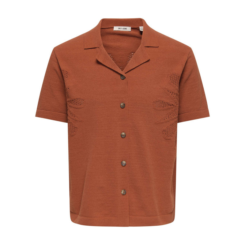 Only&sons - Chemise Brique Unie Pourvue De Manches Courtes Et D'une Coupe Droite - Rouge Foncé