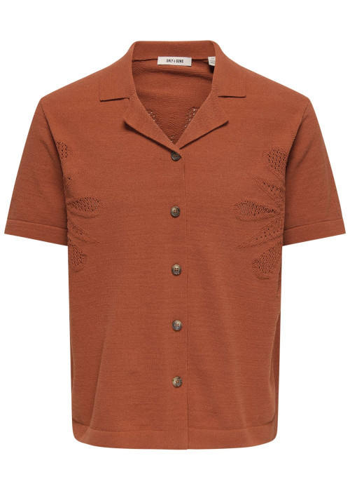 Chemise brique unie pourvue de manches courtes et d'une coupe droite