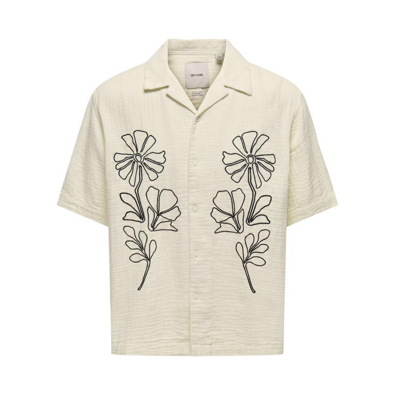 Only&sons - Chemise En Coton écrue Unie Pourvue D'une Coupe Droite Et D'un Col Cubain - Beige