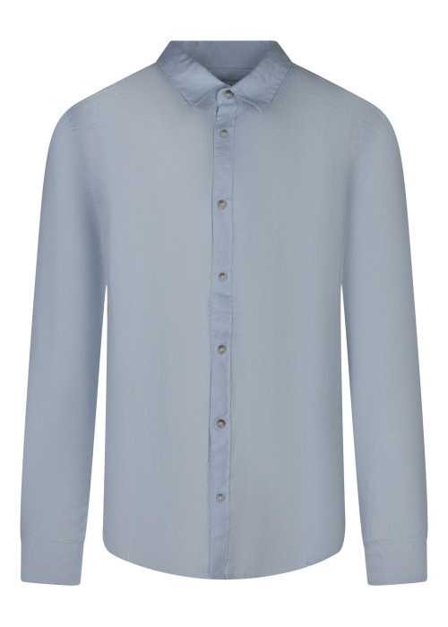 Chemise en lin bleu clair unie avec une coupe droite et un col français
