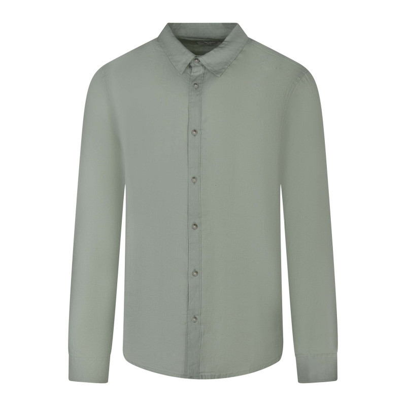 Teddy Smith - Chemise En Lin Verte Unie Avec Une Coupe Droite Et Un Col Français - Vert