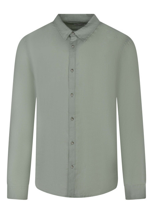 Chemise en lin verte unie avec une coupe droite et un col français