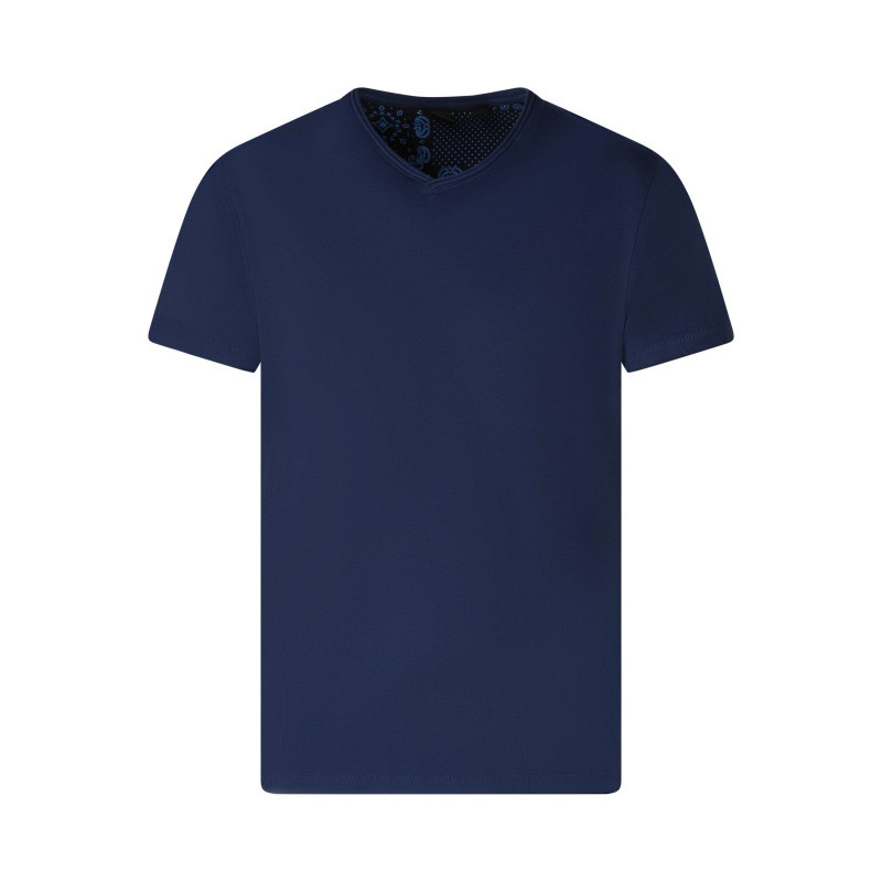 Le Temps Des Cerises - T-shirt En Coton Marine Uni Avec Une Coupe Droite Et Un Col V - Bleu Foncé