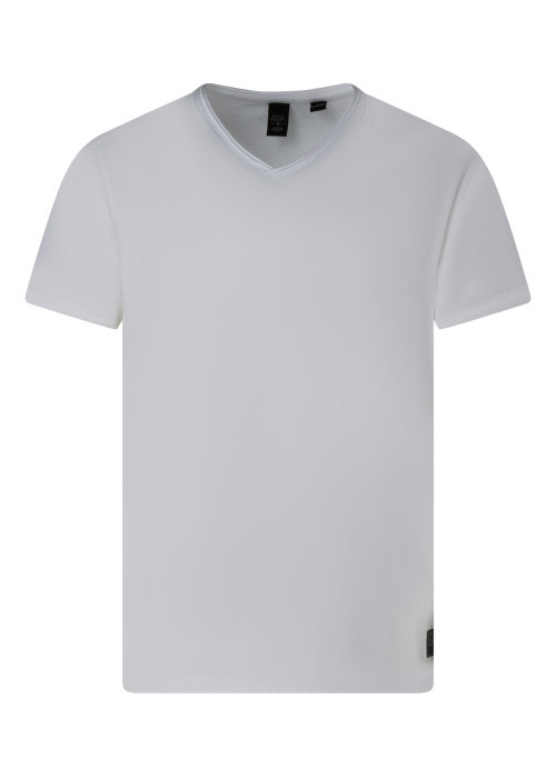 T-shirt en coton blanc uni avec une coupe droite et un col v