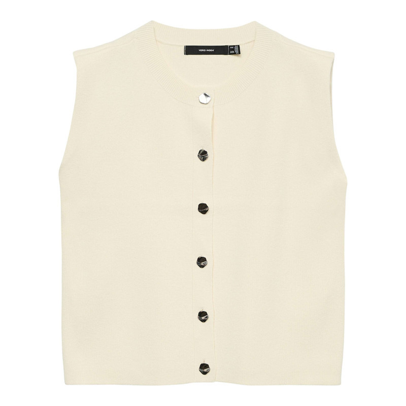 Vero Moda - Gilet écru Sans Manche à Coupe Ajustée Pourvu D'un Col Rond Côtelé - écru Vero Moda - Gilet écru Sans Manche à Coupe Ajustée Pourvu D'un Col Rond Côtelé - écru