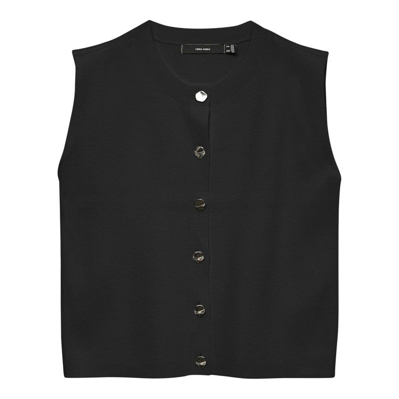 Vero Moda - Gilet Noir Sans Manche à Coupe Ajustée Pourvu D'un Col Rond Côtelé - Noir Vero Moda - Gilet Noir Sans Manche à Coupe Ajustée Pourvu D'un Col Rond Côtelé - Noir