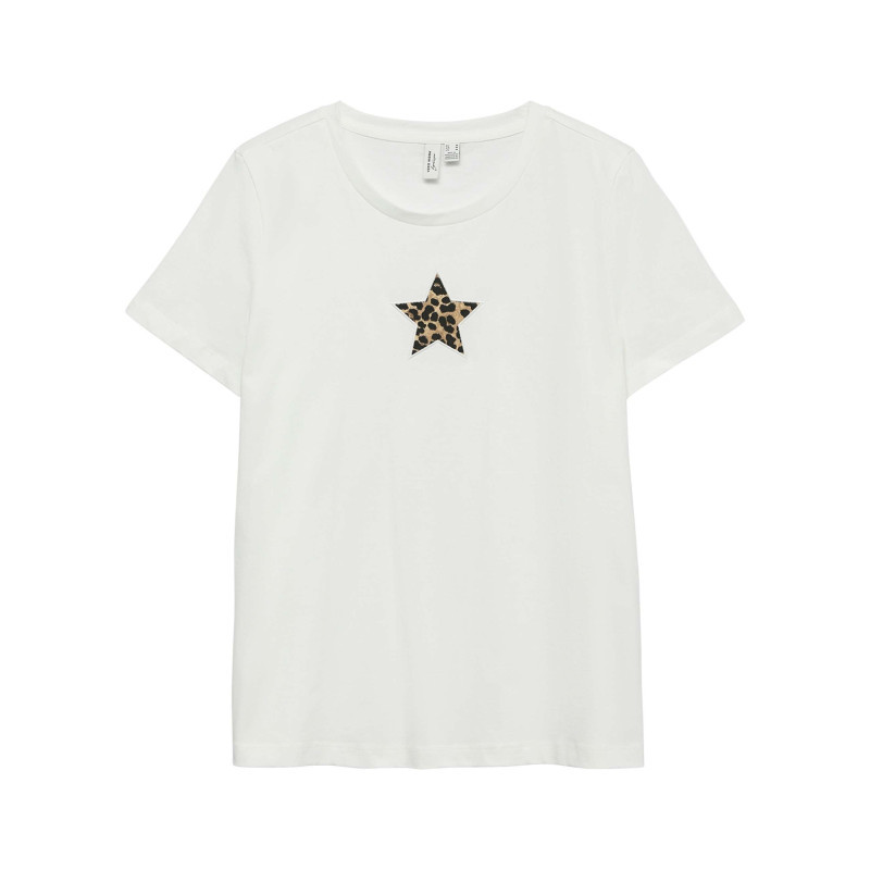 Vero Moda - T-shirt En Coton Blanc à Coupe Ajustée Pourvu D'un Col Rond Côtelé - Blanc Vero Moda - T-shirt En Coton Blanc à Coupe Ajustée Pourvu D'un Col Rond Côtelé - Blanc