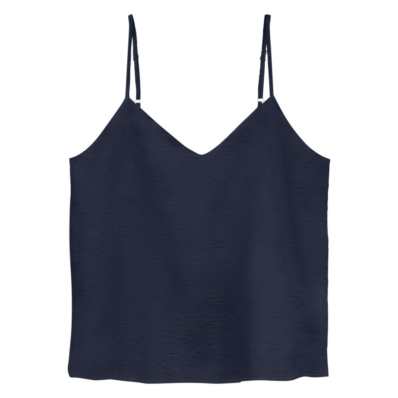 Vero Moda - Top Marine à Coupe Droite Pourvu D'un Col V Et De Fines Bretelles - Bleu Foncé Vero Moda - Top Marine à Coupe Droite Pourvu D'un Col V Et De Fines Bretelles - Bleu Foncé