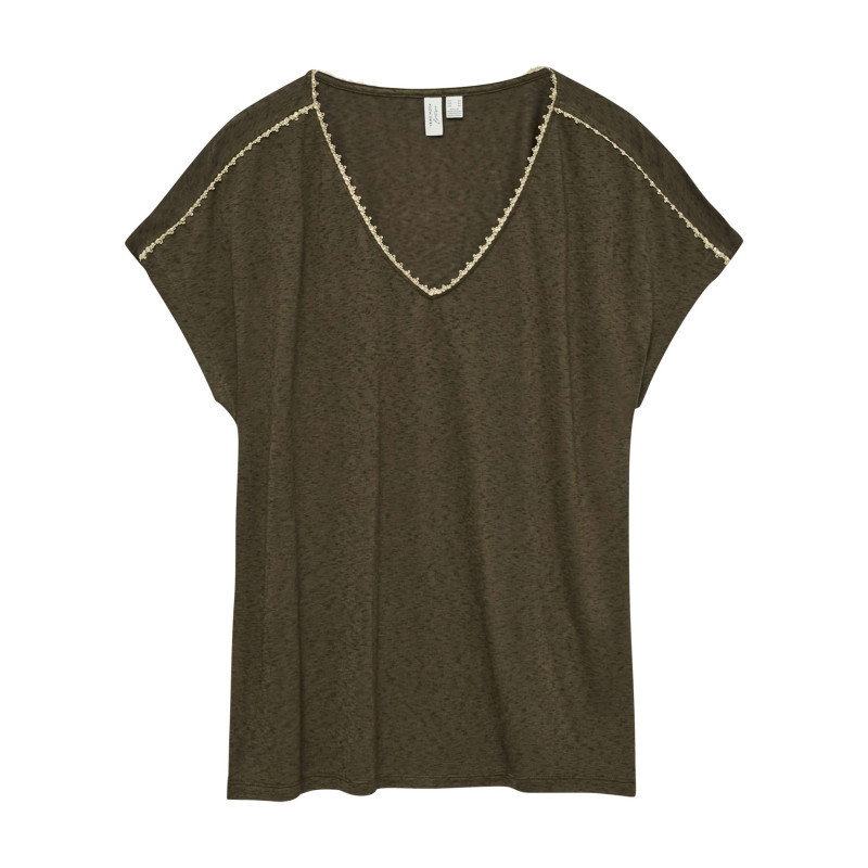 Vero Moda - T-shirt Kaki à Coupe Droite Pourvu D'un Col V Et De Manches Courtes - Vert Vero Moda - T-shirt Kaki à Coupe Droite Pourvu D'un Col V Et De Manches Courtes - Vert