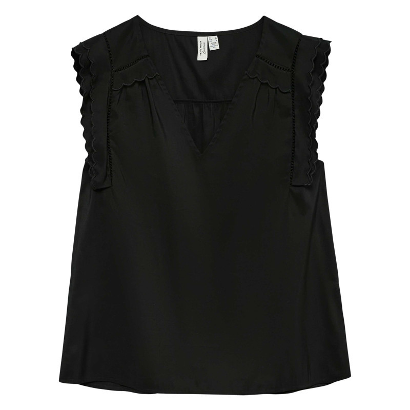 Vero Moda - Top Noir Sans Manche à Coupe Ample Pourvu D'un Col V Profond - Noir Vero Moda - Top Noir Sans Manche à Coupe Ample Pourvu D'un Col V Profond - Noir