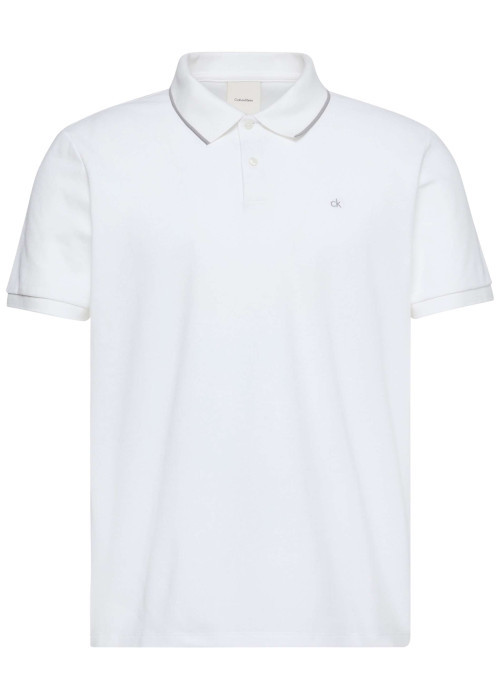 Polo en coton blanc à coupe droite pourvu d'un col à revers boutonné